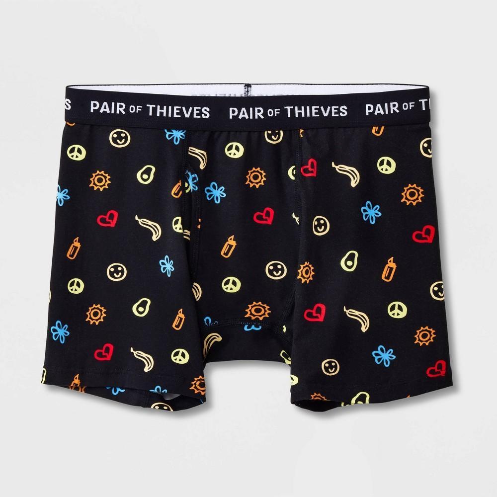 Pair of Thieves Mens Emoji Super Soft Boxer Briefs - Black/Emoji S: Comfortable Cotton Blend, Stretch Fit, Opaque Jersey Construction Product Image