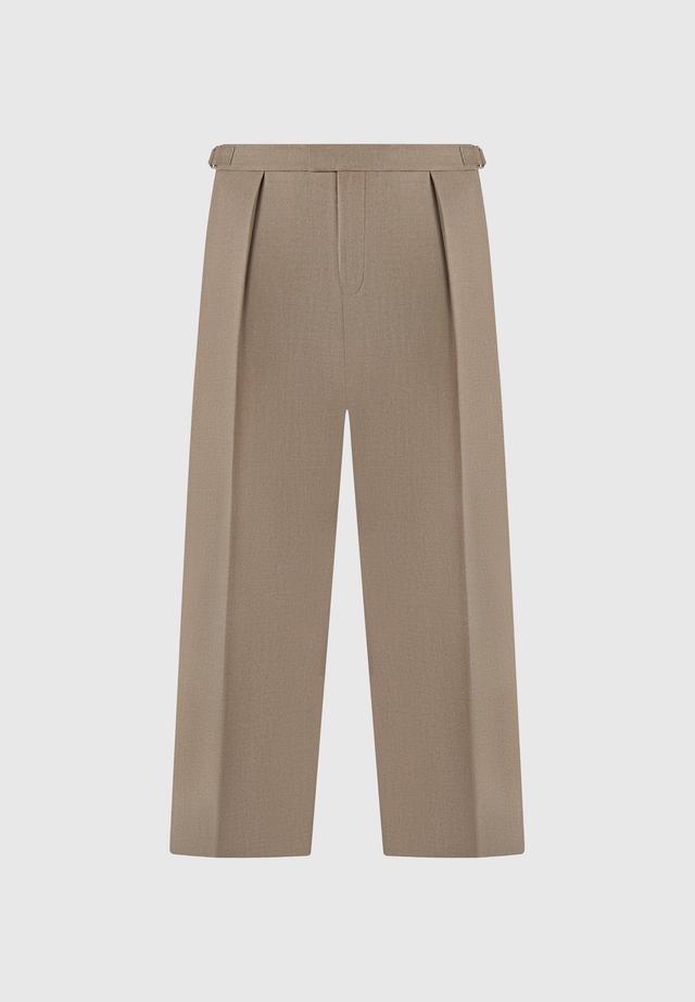 Relaxed Fit Hatched Pleated Tailored Trousers - Khaki Male Product Image