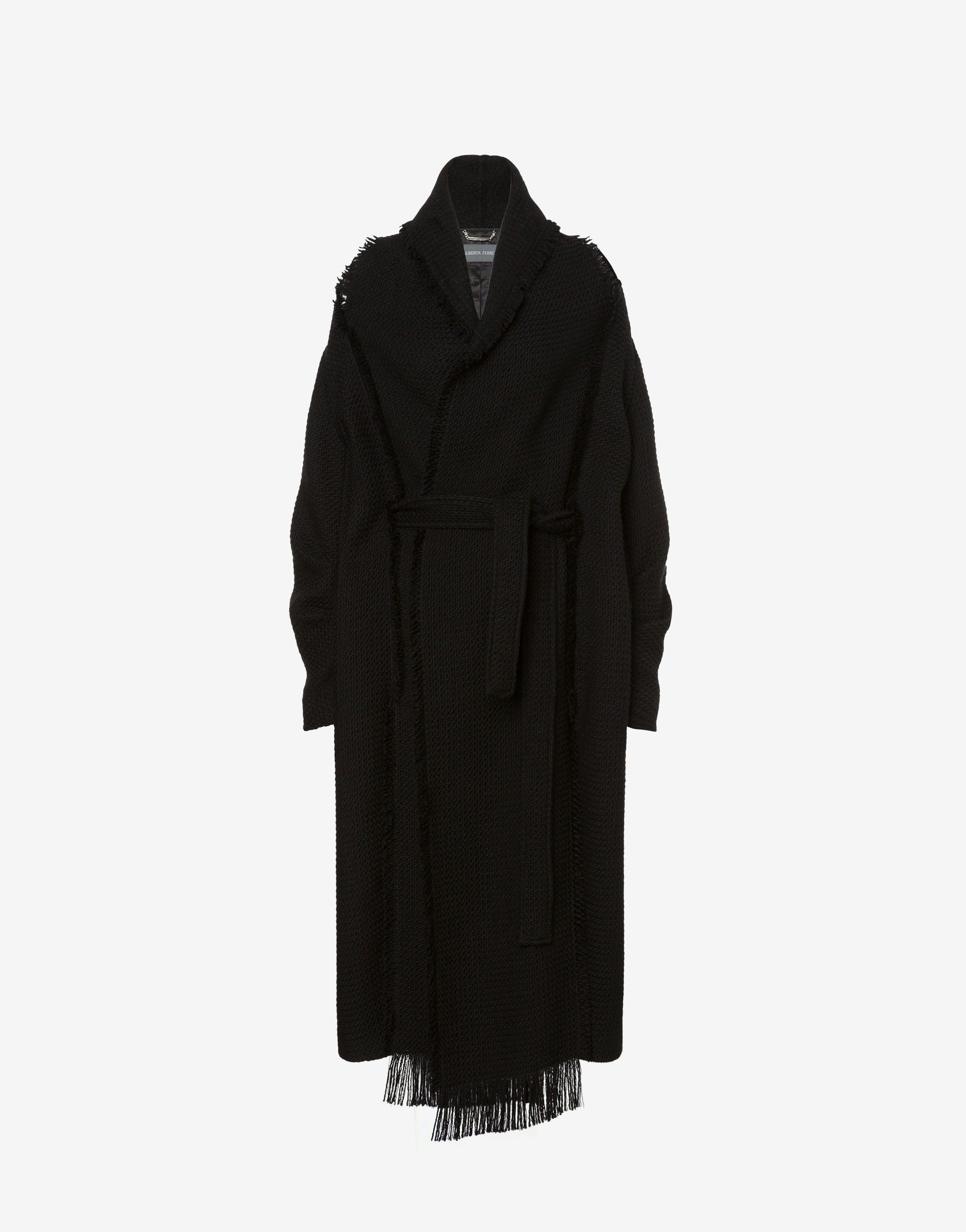 Wool mat coat with fringes Product Image