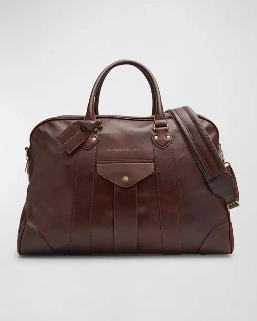 Men's Leather Travel Bag In Brown product image