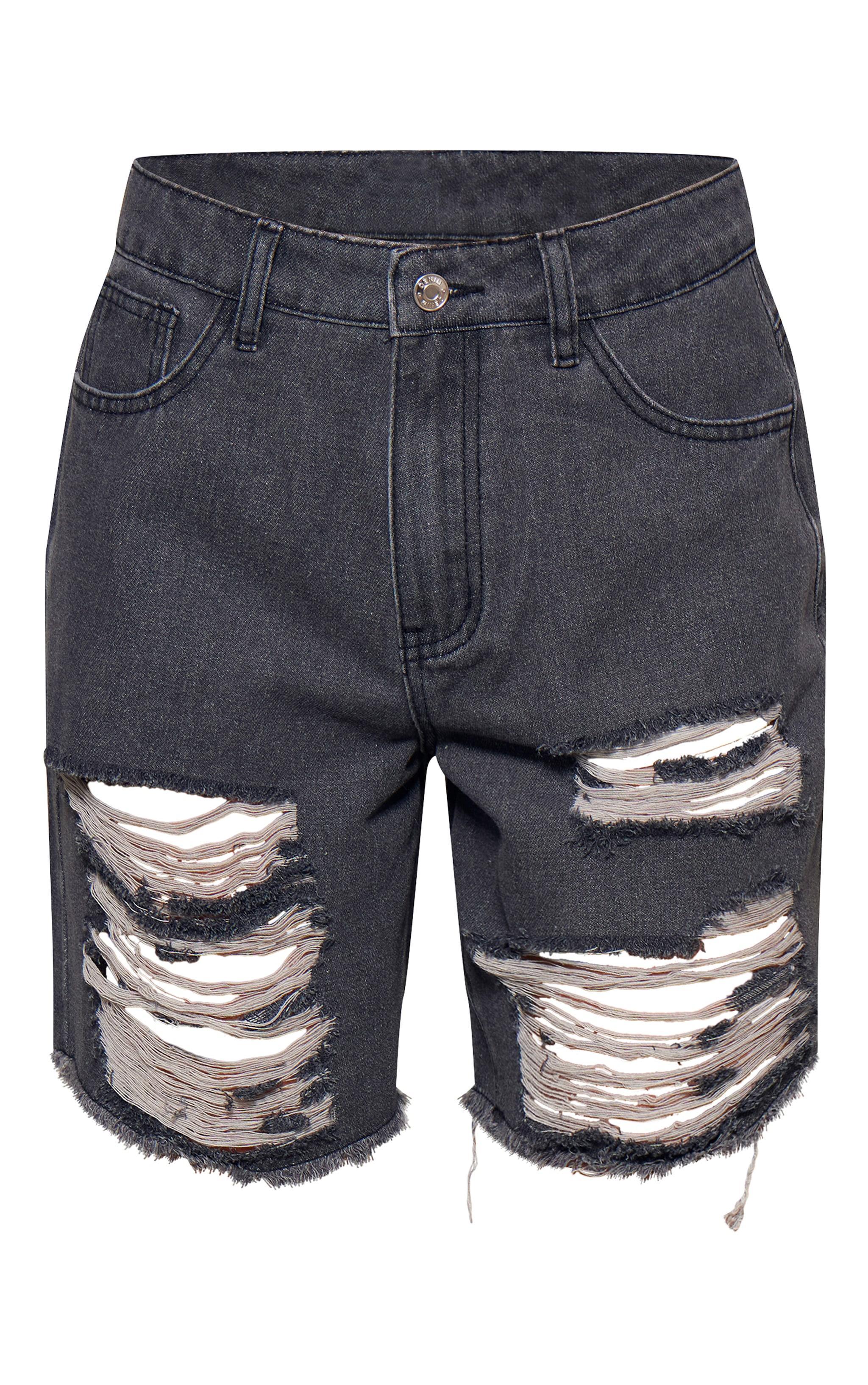 Washed Grey Distressed Longline Boyfriend Shorts Product Image