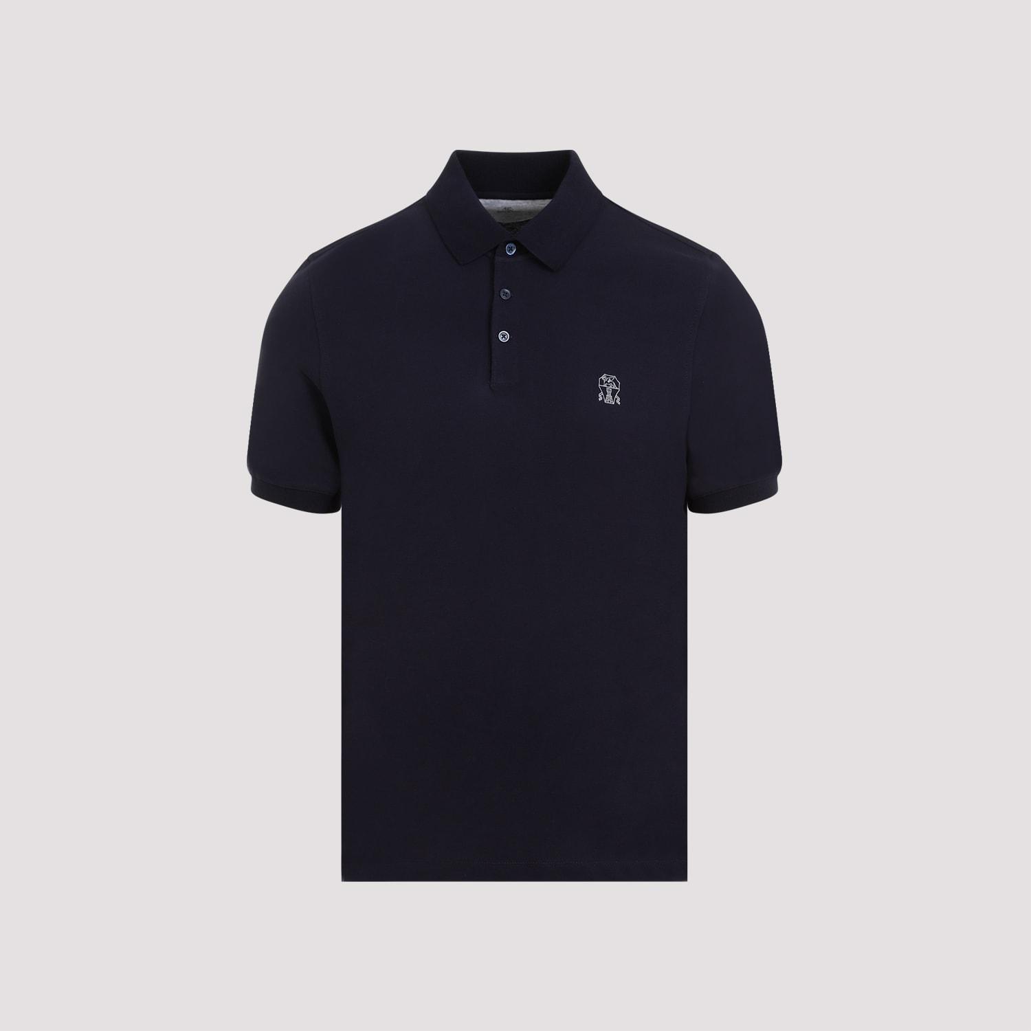 BRUNELLO CUCINELLI Logo-print Cotton Polo Shirt In Blue Product Image