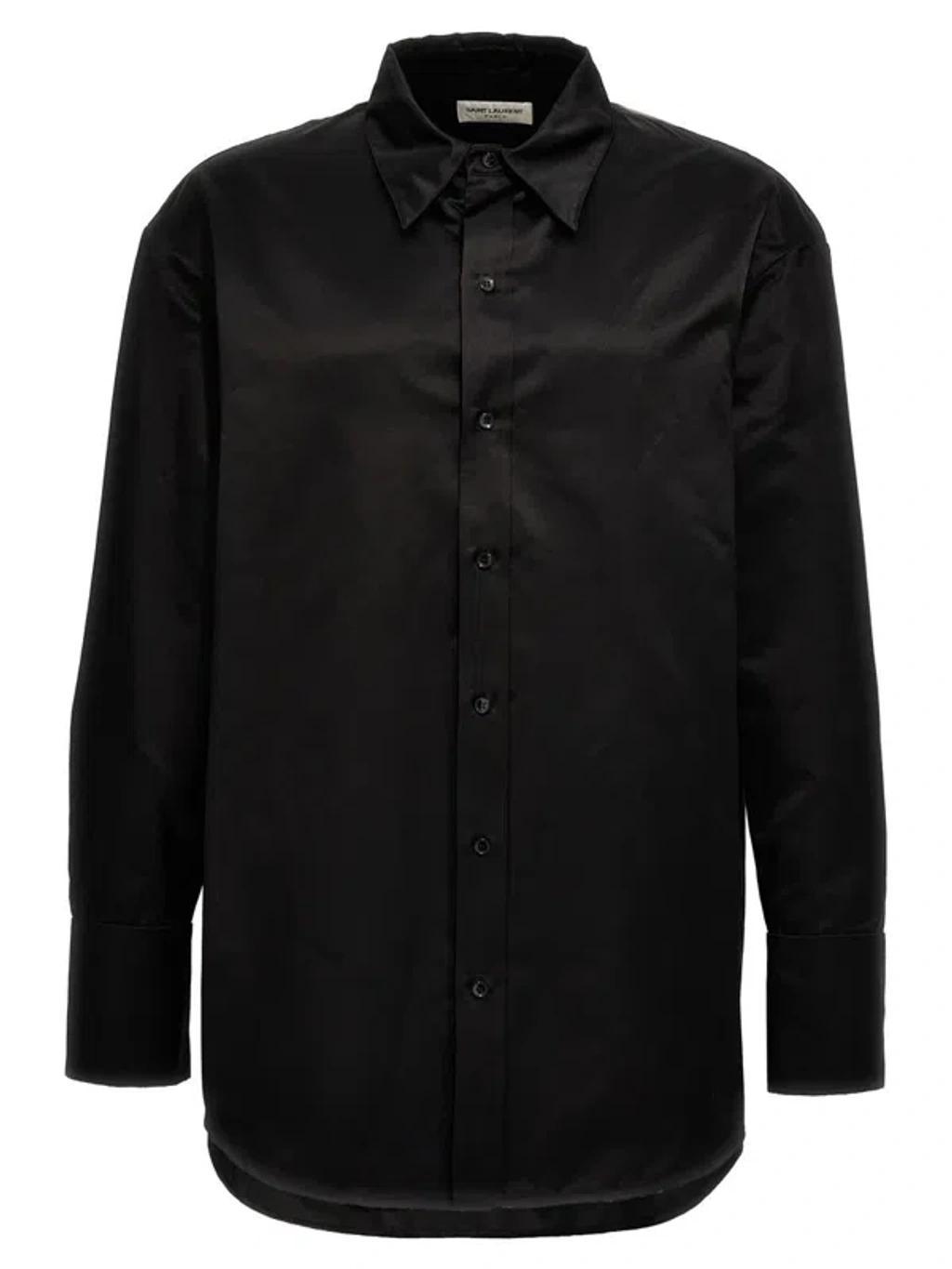 Tailored Silk Shirt With Buttoned Cuffs In Black Product Image