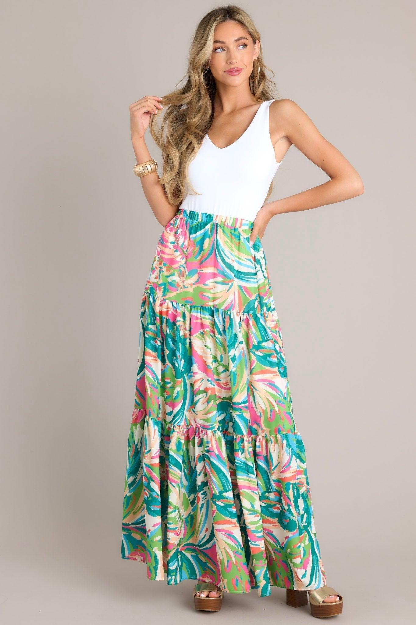 Oceanic Mirage Teal Tropical Print Maxi Skirt Product Image