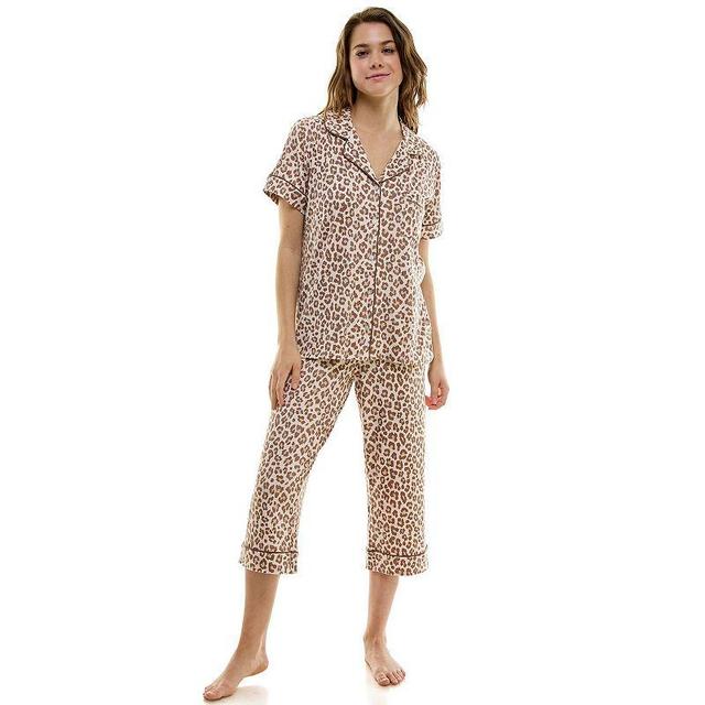 Womens Jaclyn Inc. Short Sleeve Pajama Top & Capri Pajama Pants Set Product Image