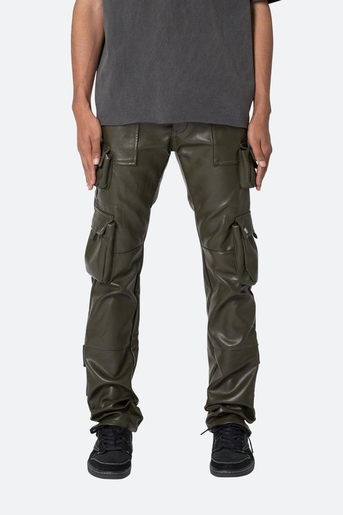 D152 Leather Cargo Pants - Olive Product Image