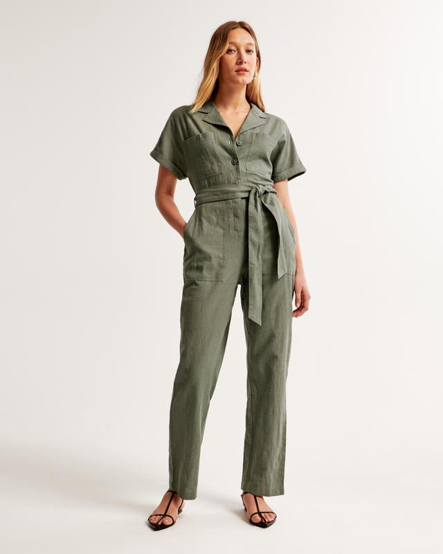 Linen-Blend Utility Jumpsuit Product Image