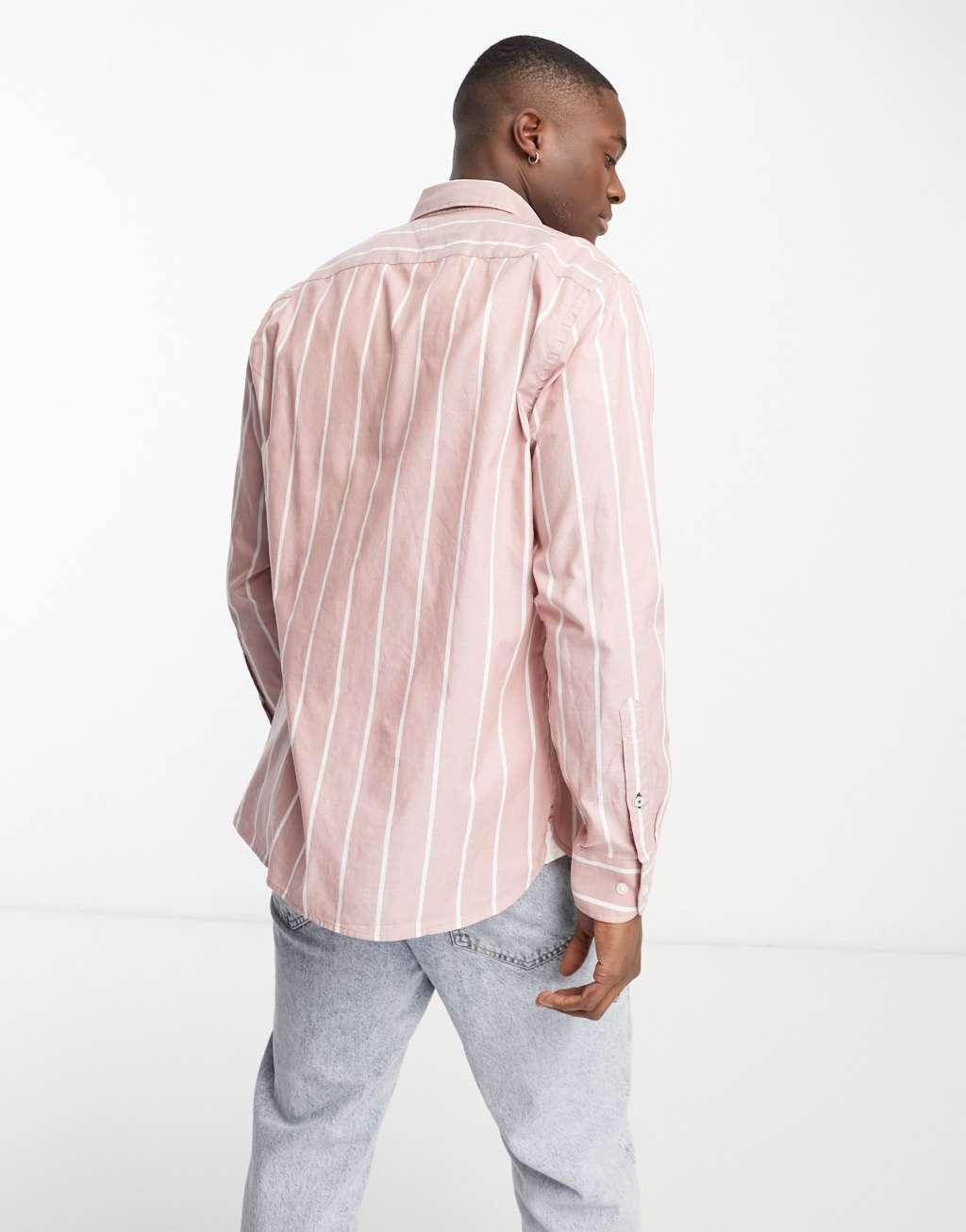 Tommy Hilfiger striped regular fit long sleeve shirt in pink Product Image