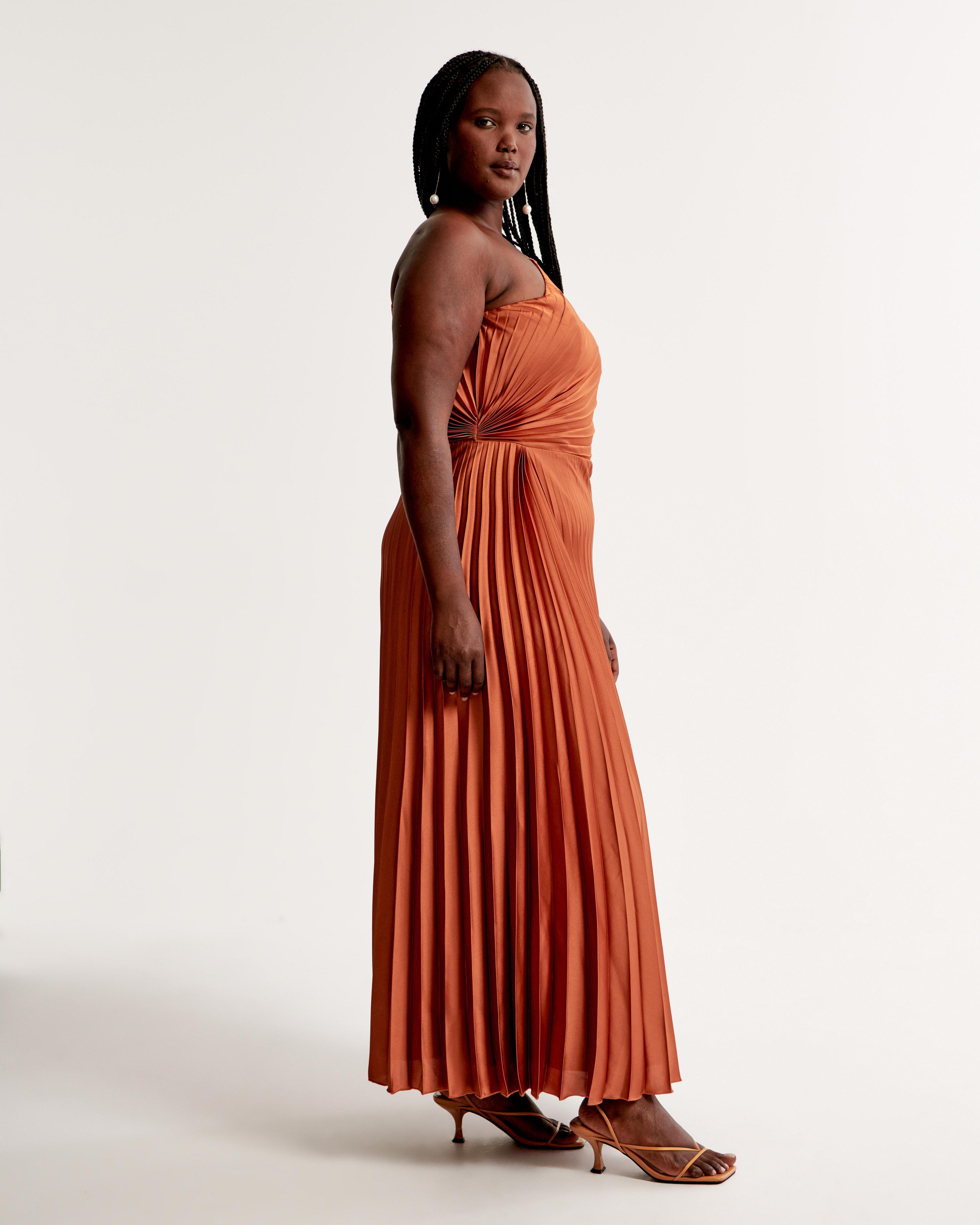 One-Shoulder Pleated Maxi Dress Product Image