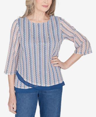 Scottsdale Women's Vertical Texture Woven Trim Top With Necklace Product Image