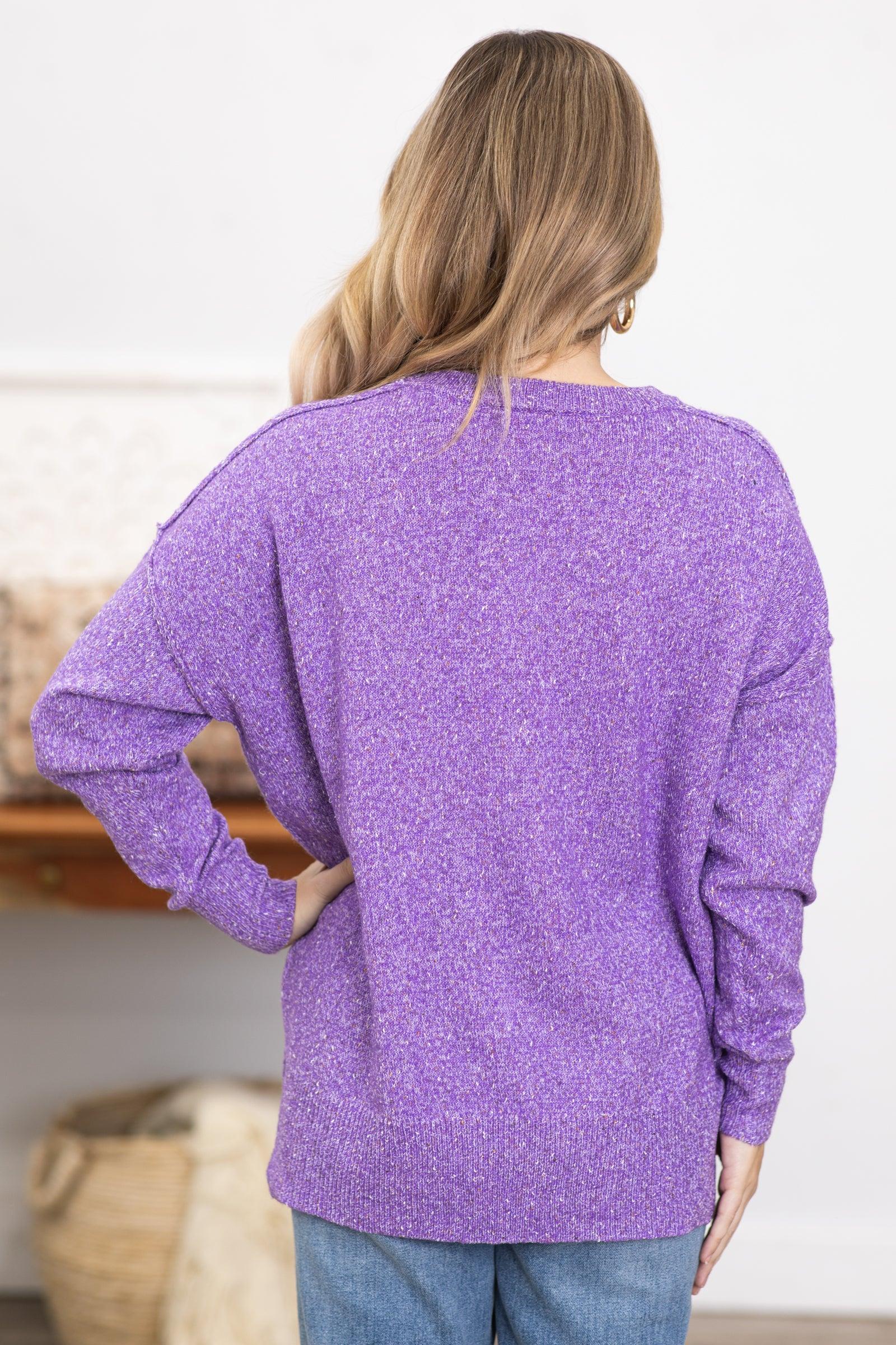 Dark Lavender Melange Sweater With Pocket Product Image