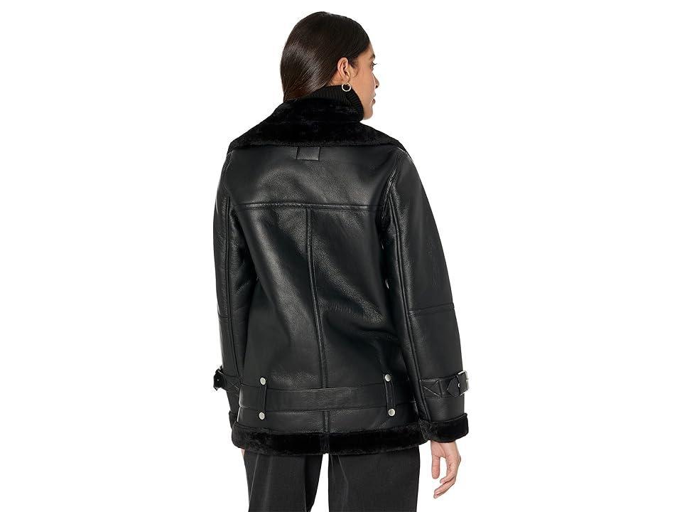 Avec Les Filles Faux Shearling Trim Faux Leather Biker Jacket Product Image