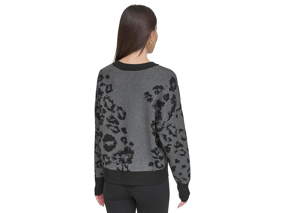 Dkny Womens Animal Print Crewneck Sequin Sweater Product Image