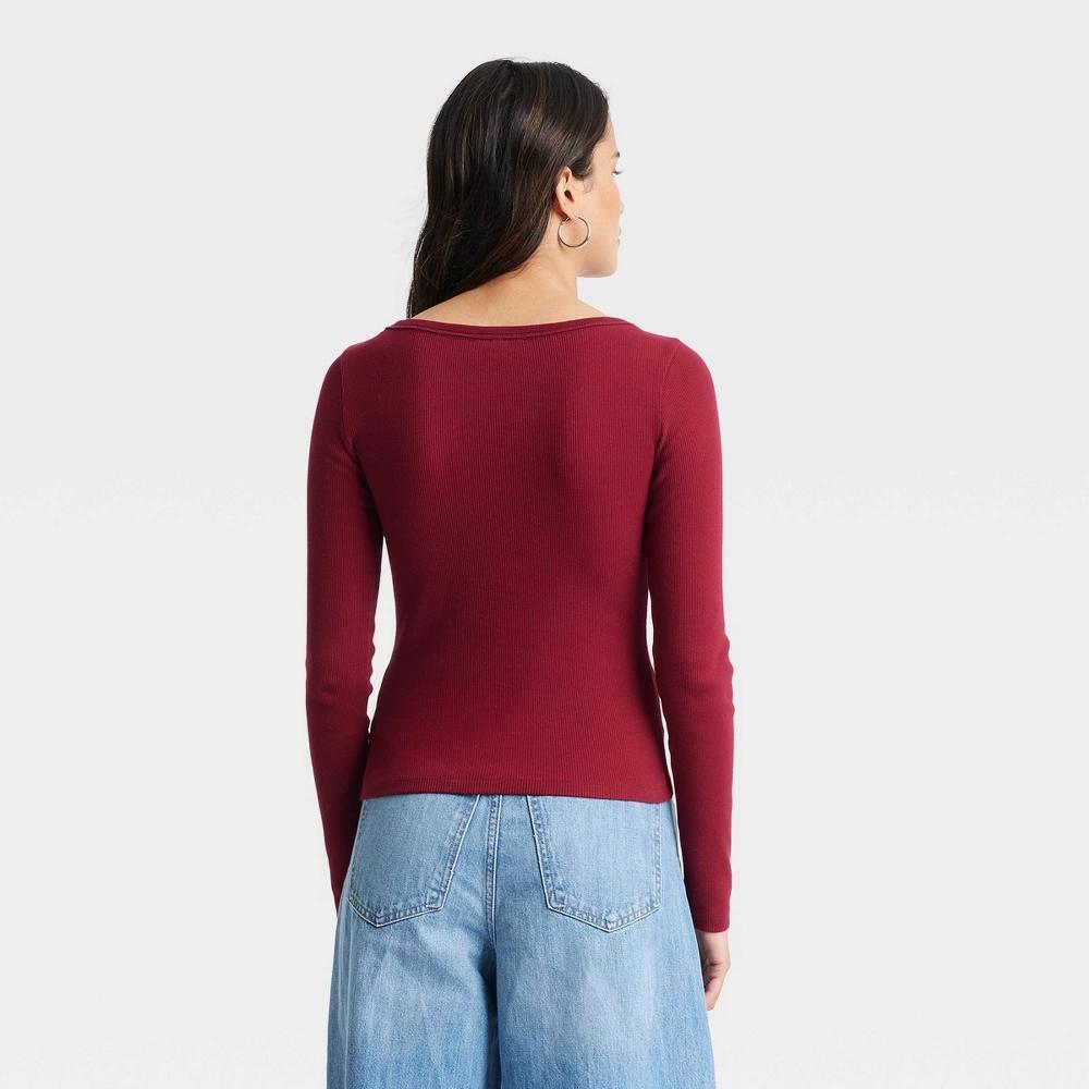 Women's Long Sleeve Boat Neck T-Shirt - Universal Thread™ Maroon L Product Image