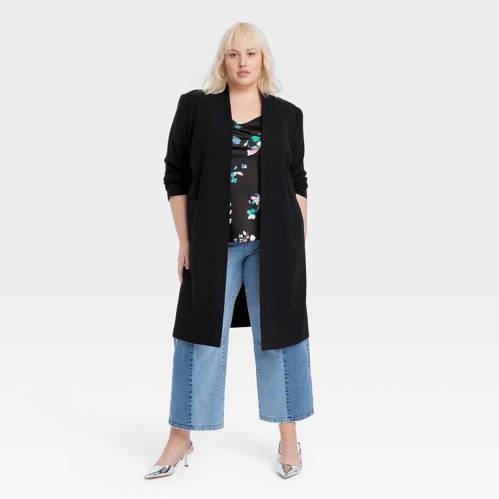 Womens Long Line Blazer - Ava & Viv Black 1X Product Image