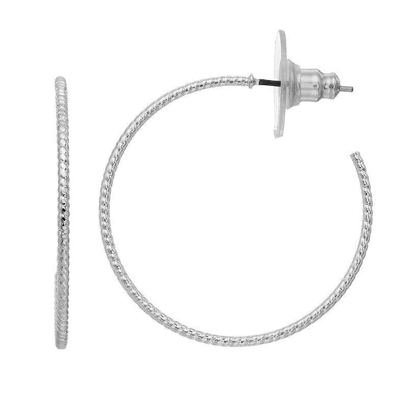 LC Lauren Conrad Nickel Free Textured Silver Tone Hoop Earring, Womens Product Image