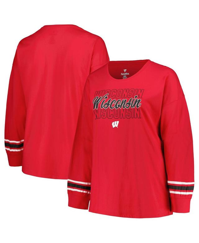 Womens Profile Red Wisconsin Badgers Plus Size Triple Script Scoop Neck Long Sleeve T-shirt Product Image