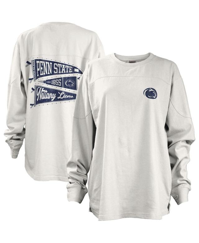 Womens Pressbox White Penn State Nittany Lions Pennant Stack Oversized Long Sleeve T-shirt Product Image