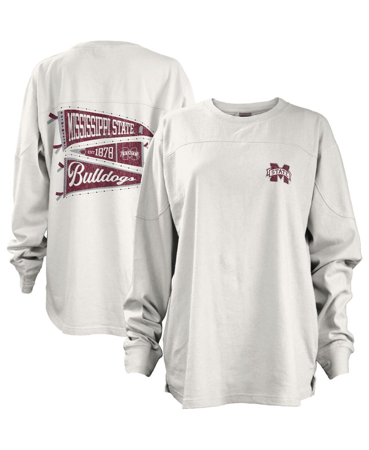 Womens Pressbox White Mississippi State Bulldogs Pennant Stack Oversized Long Sleeve T-Shirt Product Image