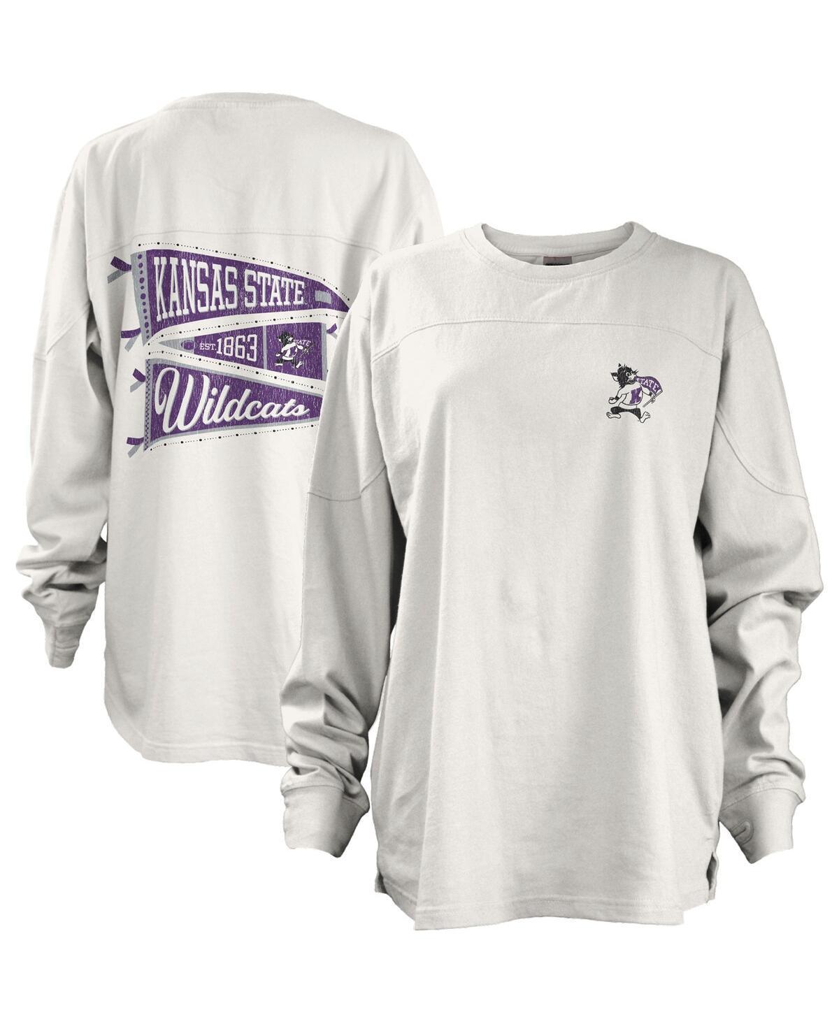 Womens Pressbox White Kansas State Wildcats Pennant Stack Oversized Long Sleeve T-shirt Product Image