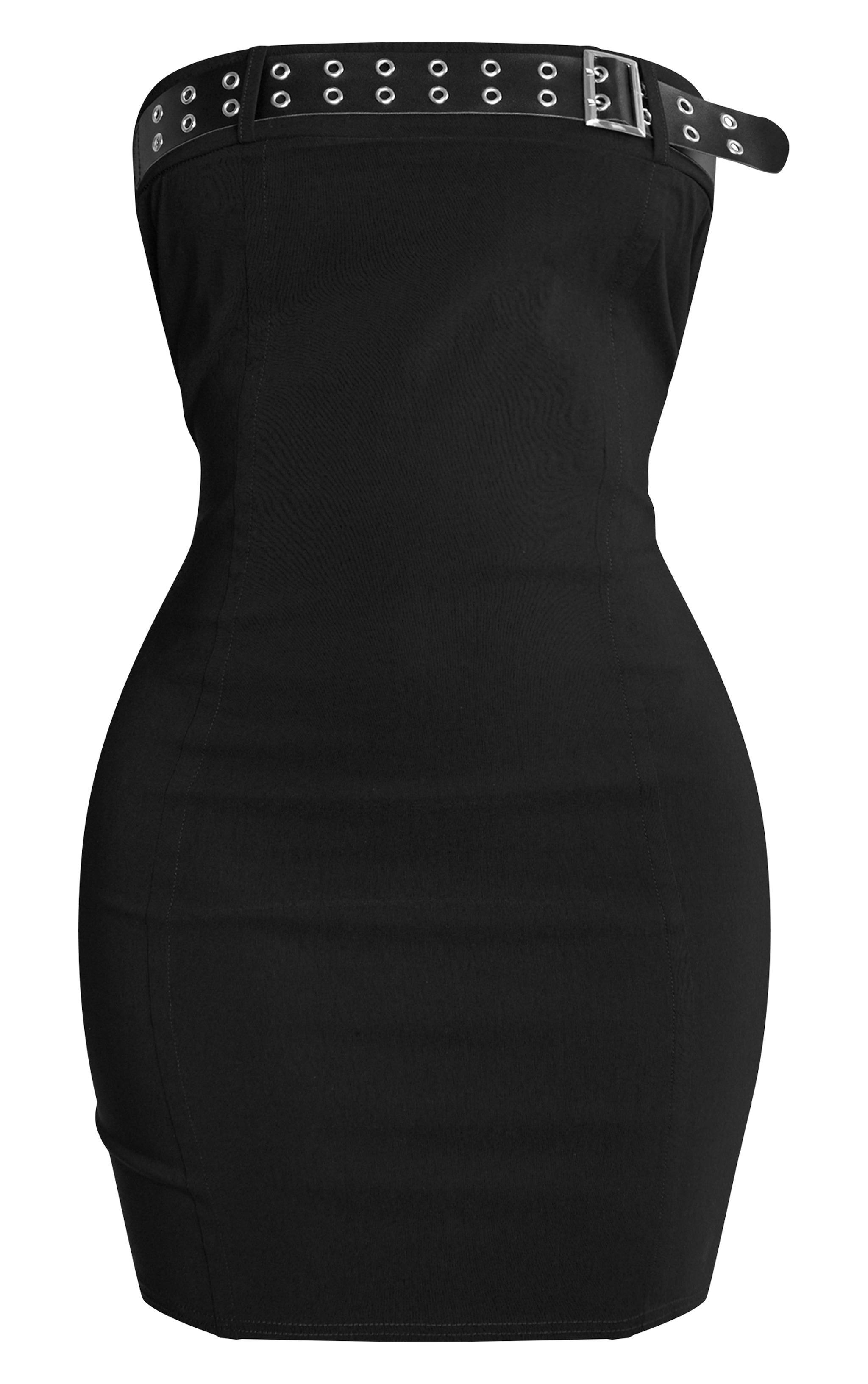 Shape Black Stretch Woven Buckle Detail Dress Product Image