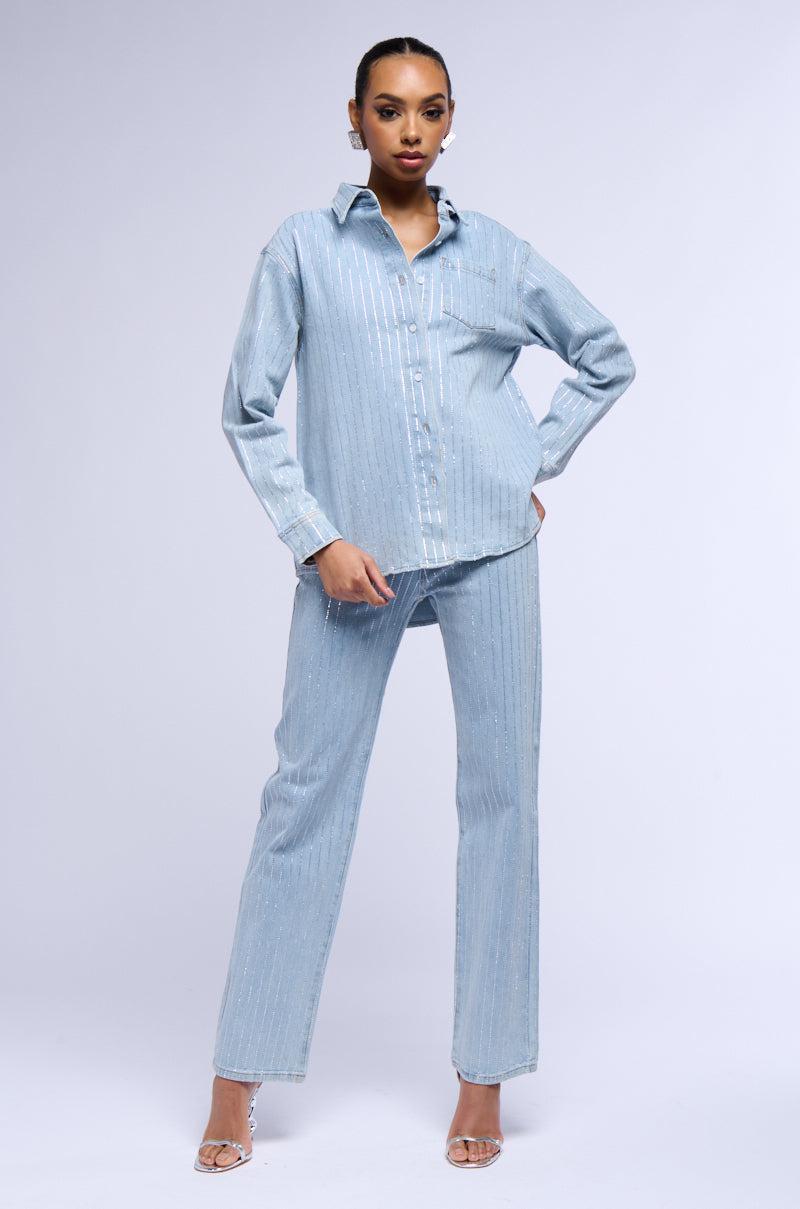 EFFORTLESS GLAM RHINESTONE STRIPE RELAXED FIT JEAN Product Image