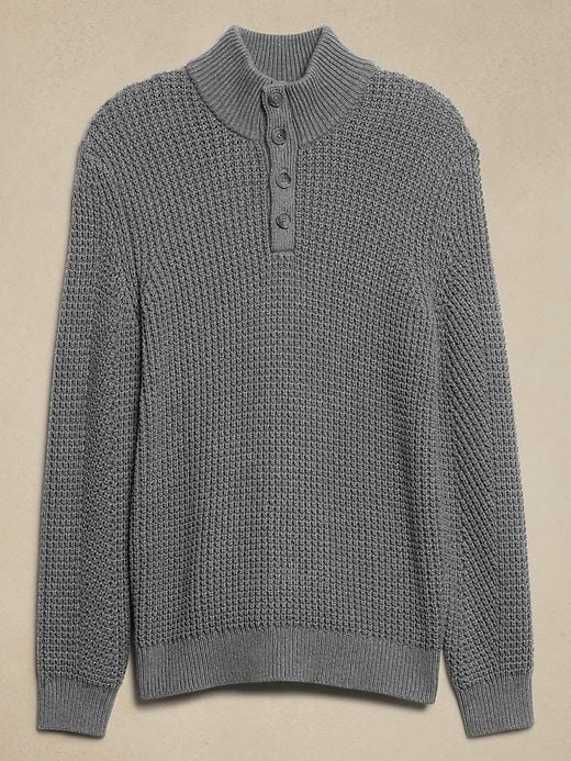 Chunky Waffle Buttoned-Neck Sweater Product Image