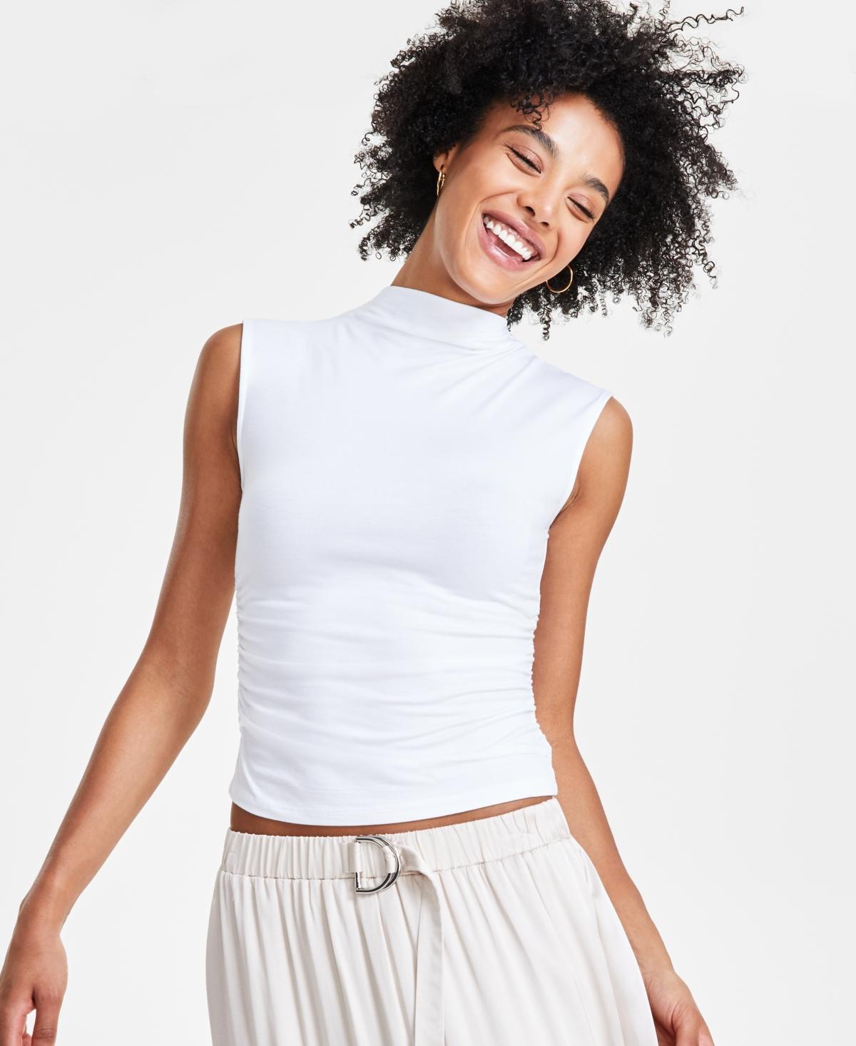 Bar Iii Womens Zebra-Print Mock-Neck Cropped Top, Created for Macys product image