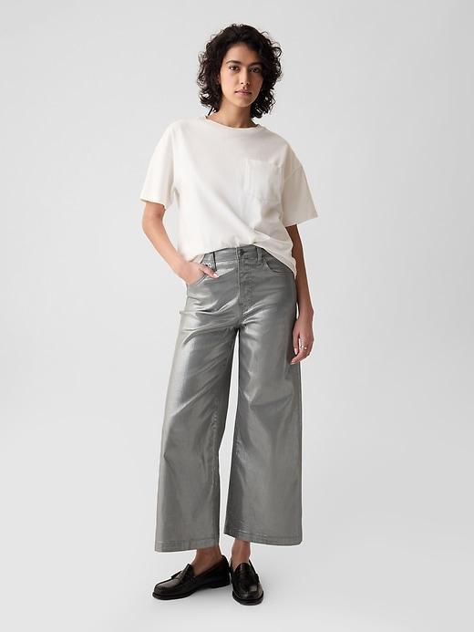 High Rise Stride Metallic Wide-Leg Ankle Jeans Product Image