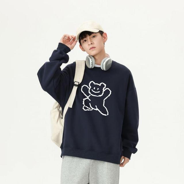 Crew Neck Cartoon Print Sweatshirt Product Image