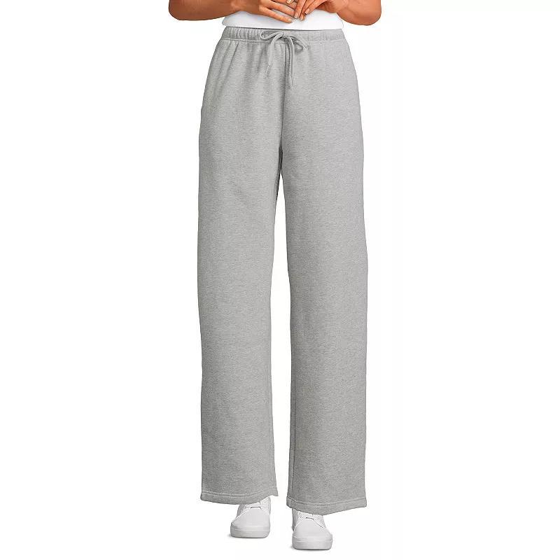 Womens Lands End Fleece High Waisted Relaxed Pants Gray Grey Product Image