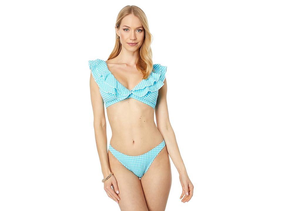 Lilly Pulitzer Aelin Bikini Top (Turquoise Oasis Crinkle Gingham) Women's Swimwear Product Image