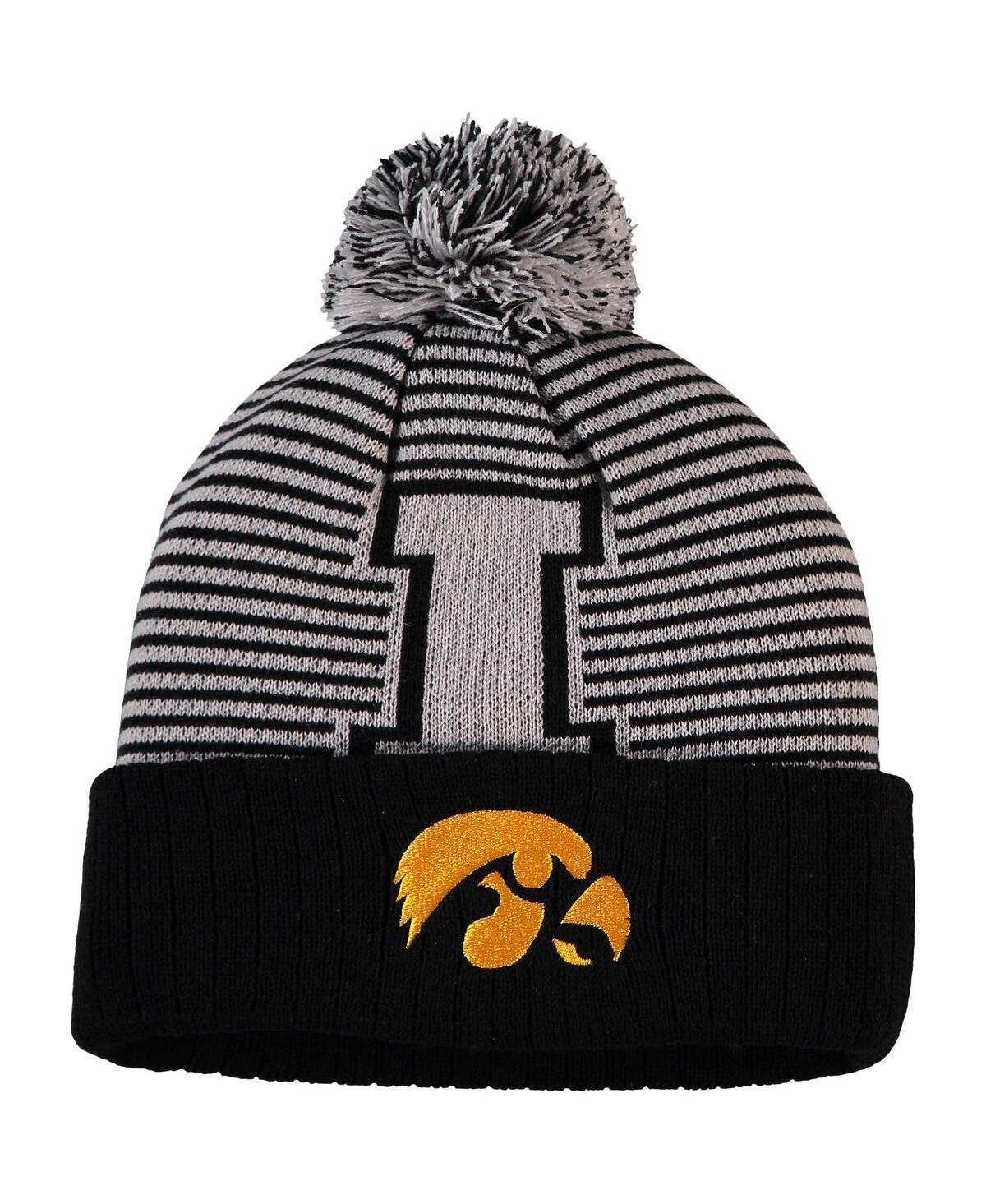 Mens Black Iowa Hawkeyes Line Up Cuffed Knit Hat with Pom Product Image