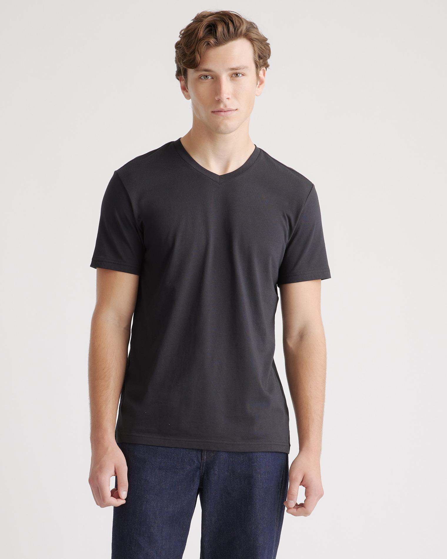 Mens Cotton Modal V-Neck Tee in Black, Size XL, Cotton/Modal by Quince Product Image