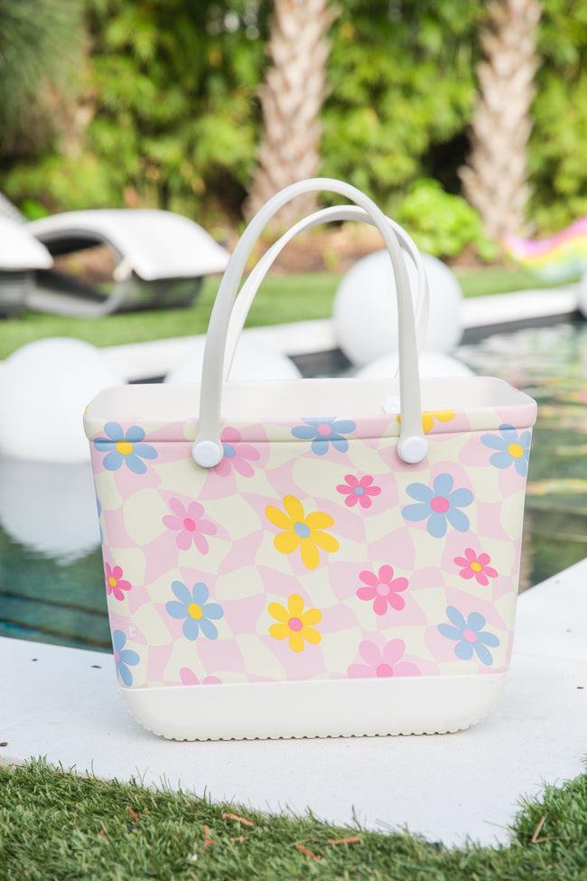 Summer Checkered Daisy Rubber Beach Tote Bag Product Image