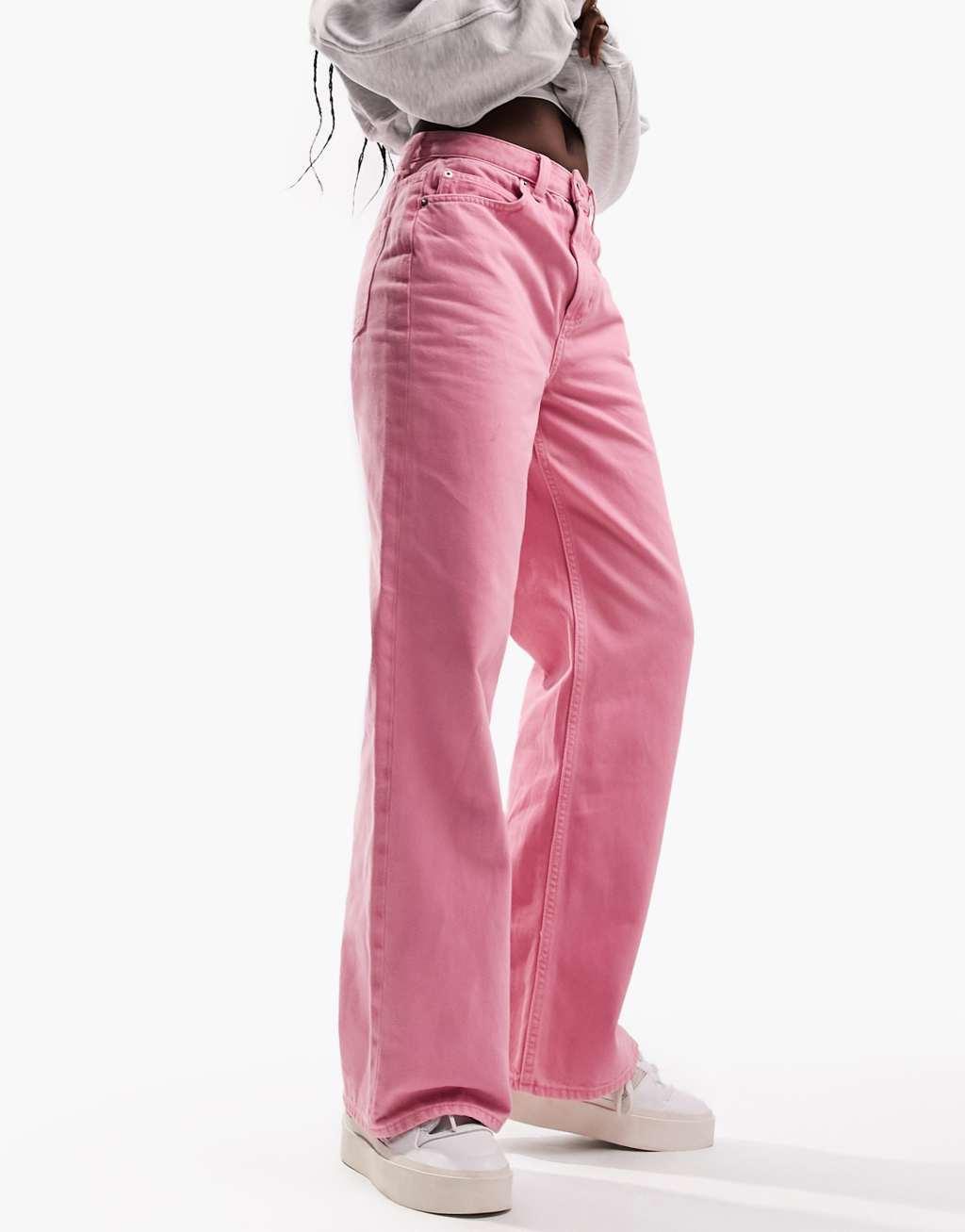 ASOS DESIGN wide leg dad jeans in hot pink Product Image