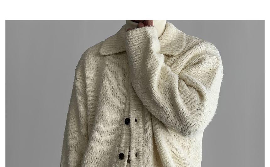 Collar Plain Button Up Oversized Cardigan Product Image