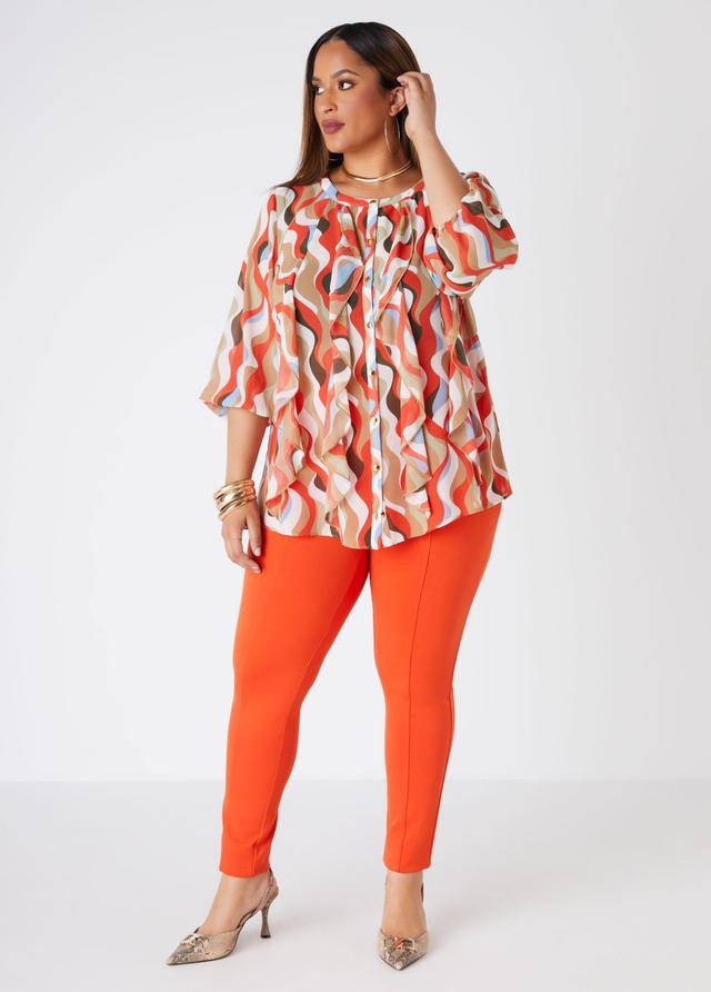 Plus Size Ruffled Swirl Print Crepe Shirt Ashley Stewart Product Image