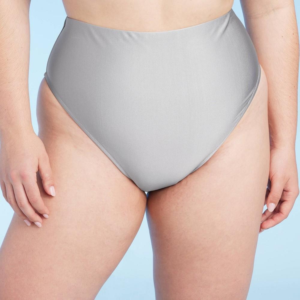 Womens High Waist High Leg Cheeky Bikini Bottom - Shade & Shore Silver Shine 1X Product Image