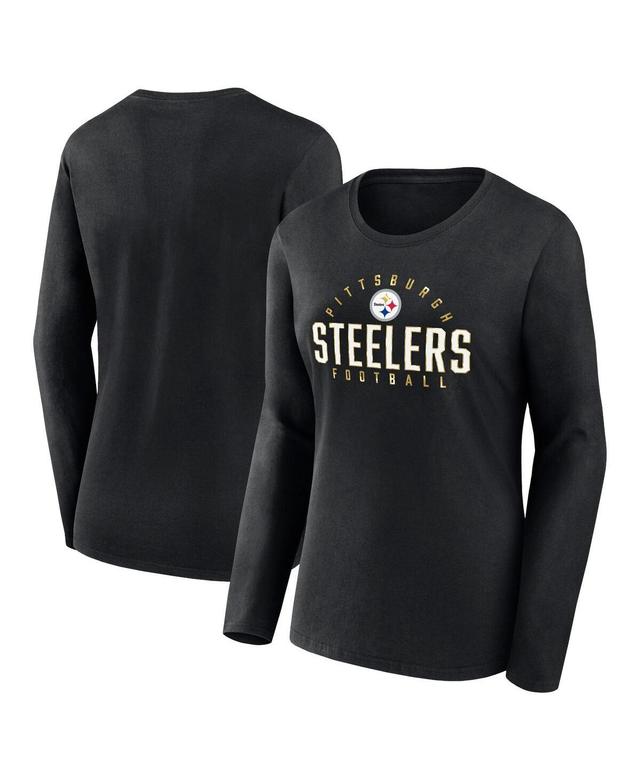 Womens Fanatics Branded Black Pittsburgh Steelers Plus Size Foiled Play Long Sleeve T-Shirt Product Image