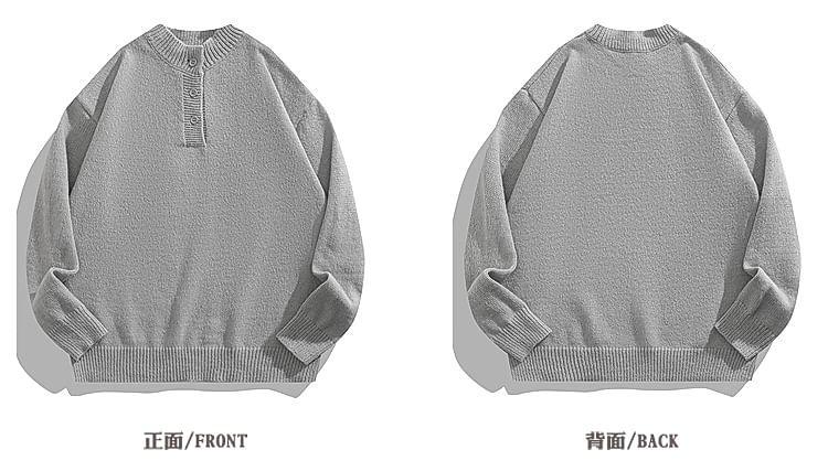 Crewneck Henley Plain Sweater Product Image