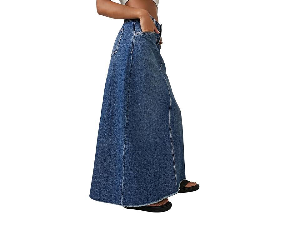 Free People Come As You Are Fray Hem Denim Maxi Skirt Product Image