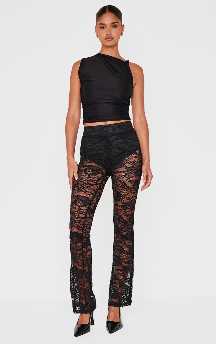 Black Lined Lace Flared Pants Product Image