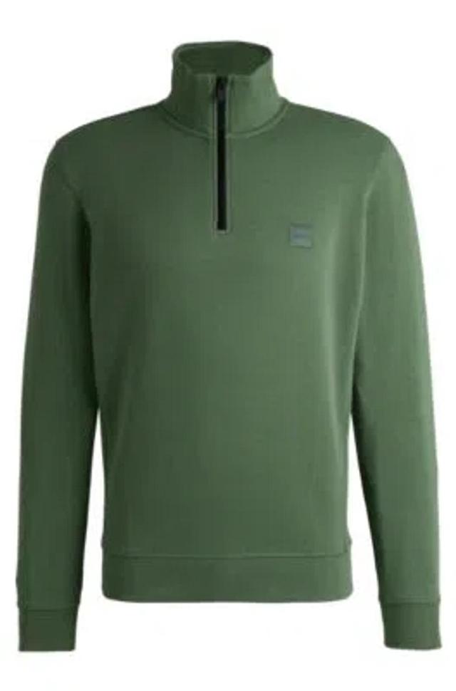 Cotton-terry Zip-neck Sweatshirt With Logo Patch In Light Green Product Image