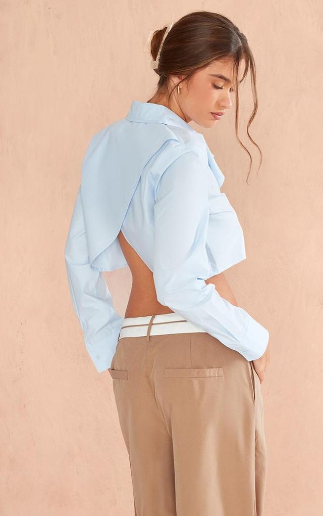 Blue Cross Back Poplin Cropped Shirt Product Image