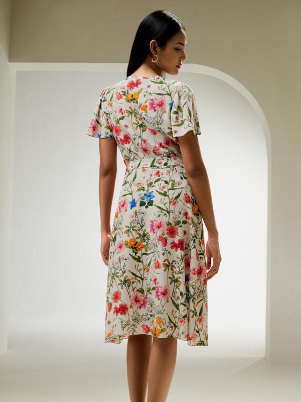 Floral Short Sleeve Dress With Tie Belt Product Image