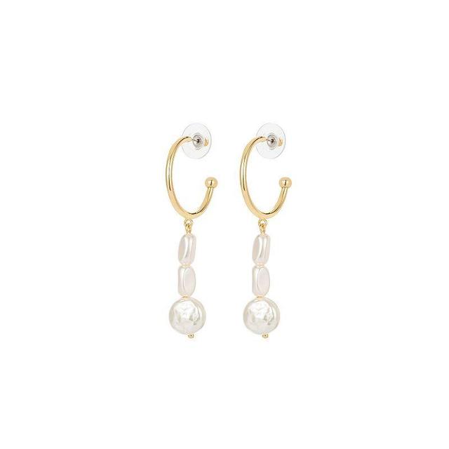 Roman 14k Gold Plated Glass Simulated Baroque Pearls Trio C-Hoop Drop Earrings, Womens, Gold Tone Product Image