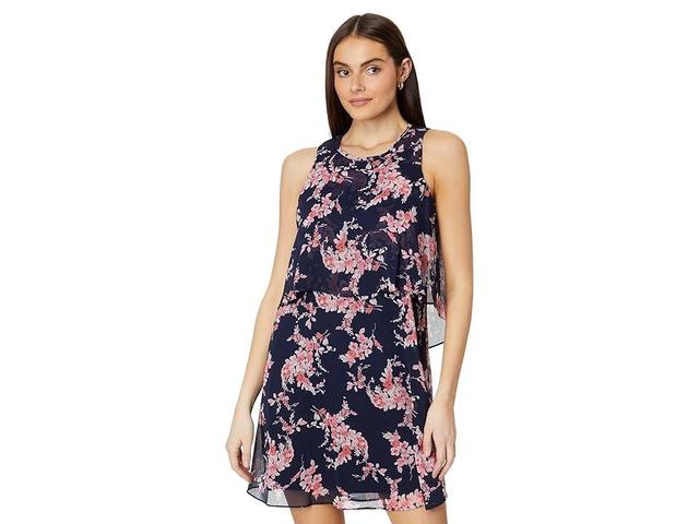 Tommy Hilfiger Sleeveless Crescent Floral Double Layer Chiffon Dress (Sky Captain/Seasheall) Women's Clothing Product Image