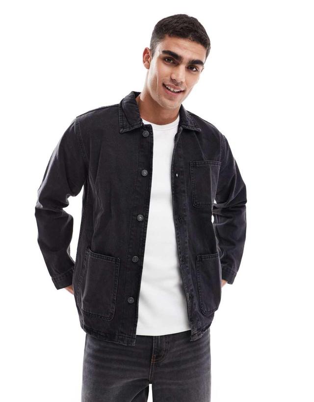 DTT denim worker overshirt in washed black Product Image