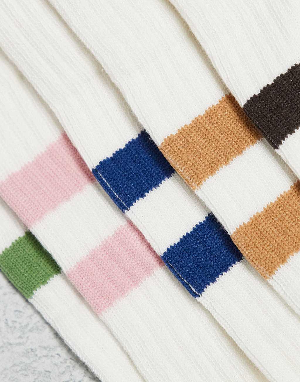 ASOS DESIGN 5 pack coloured stripe socks in ecru Product Image